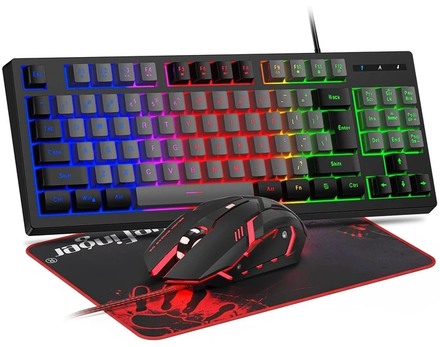 Main image of BlueFinger RGB 87 Keys Gaming Keyboard and Backlit Mouse Combo, USB Wired Rainbow Keyboard, Gaming Keyboard Set for Laptop PC Computer Game and Work(Black & Gray)