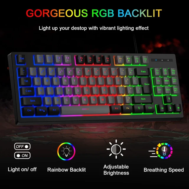 Alt view image 2 of 5 - BlueFinger RGB 87 Keys Gaming Keyboard and Backlit Mouse Combo, USB Wired Rainbow Keyboard, Gaming Keyboard Set for Laptop PC Computer Game and Work(Black & Gray)