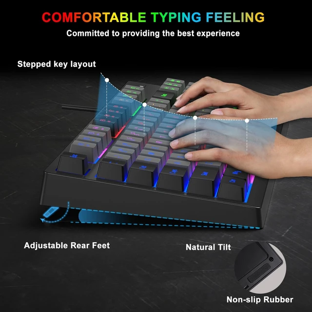 Alt view image 3 of 5 - BlueFinger RGB 87 Keys Gaming Keyboard and Backlit Mouse Combo, USB Wired Rainbow Keyboard, Gaming Keyboard Set for Laptop PC Computer Game and Work(Black & Gray)