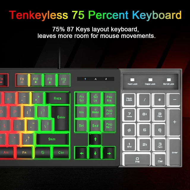 Alt view image 5 of 5 - BlueFinger RGB 87 Keys Gaming Keyboard and Backlit Mouse Combo, USB Wired Rainbow Keyboard, Gaming Keyboard Set for Laptop PC Computer Game and Work(Black & Gray)