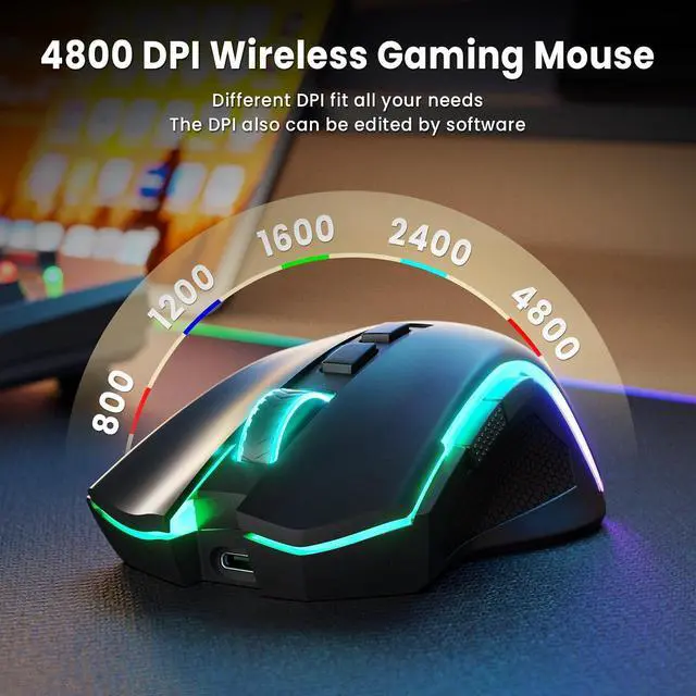 Alt view image 4 of 7 - S101M-KS Gaming Keyboard and Mouse Wireless with Tri-Mode, RGB Keyboard and 4800 DPI Gaming Mouse, 10 Independent Multimedia Keys for Wins, PC, Computer, Wireless S101 Ideal for Gamer