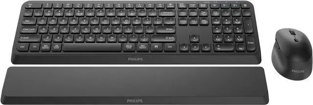Main image of PHILIPS Bluetooth Keyboard and Mouse Combo - Bluetooth 2.4Ghz Wireless Keyboard and Mouse,Ergonomic Design with Palm Rest,3-Device Connectivity, 5 DPI Mouse, Long Battery for Office & Home - SPT6607