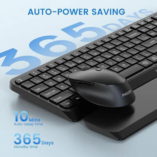 Alt view image 5 of 7 - PHILIPS Bluetooth Keyboard and Mouse Combo - Bluetooth 2.4Ghz Wireless Keyboard and Mouse,Ergonomic Design with Palm Rest,3-Device Connectivity, 5 DPI Mouse, Long Battery for Office & Home - SPT6607