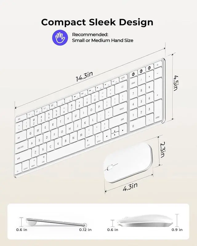 Alt view image 6 of 7 - seenda Bluetooth Keyboard and Mouse for Mac, SKM64-2 Multi-Device Rechargeable Slim Wireless Keyboard Mouse Stainless Steel Full Size, Compatible with MacBook Pro/Air, iPad, Mac - White Silver
