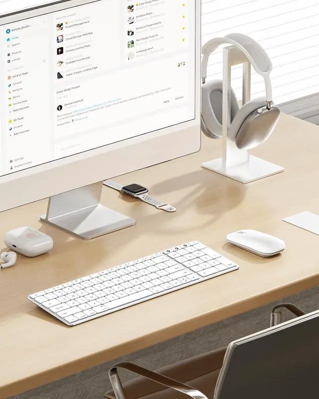 Alt view image 7 of 7 - seenda Bluetooth Keyboard and Mouse for Mac, SKM64-2 Multi-Device Rechargeable Slim Wireless Keyboard Mouse Stainless Steel Full Size, Compatible with MacBook Pro/Air, iPad, Mac - White Silver