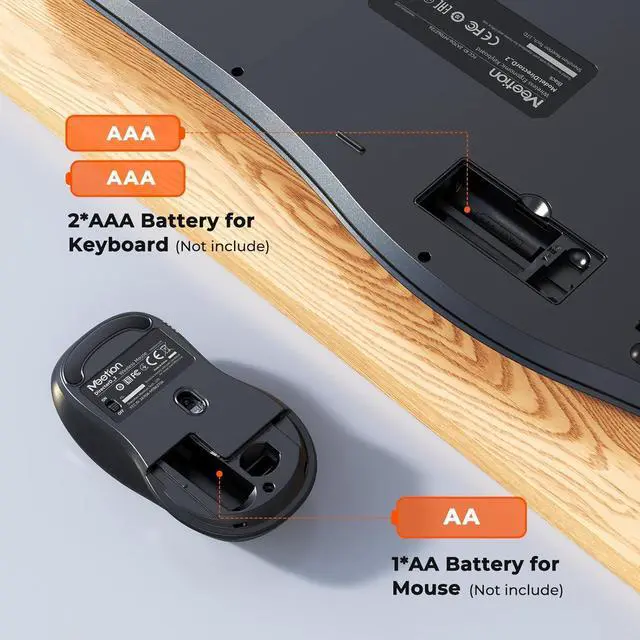 Alt view image 7 of 7 - MEETION Ergonomic Keyboard and Mouse Wireless, Wave Keys Natural Typing, 2.4G Wireless Keyboard with Wrist Rest, 4 Adjustable DPI Optical Mouse, Computer/Laptop/Windows/Mac, Black