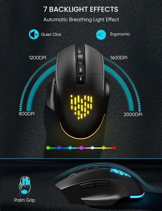 Alt view image 6 of 7 - SABLUTE Wireless Keyboard and Mouse Combo - Ergonomic Wave Keyboard with Soft Leather Wrist Rest, Phone Holder, Rechargeable, RGB Backlit Mouse, Full-Size Set for Windows/Mac/Computer (Black)