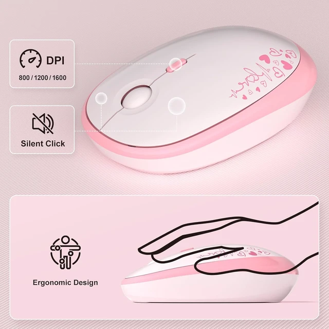 Alt view image 3 of 7 - 2.4GHz Retro Typewriter Wireless Keyboard & Mouse Combo Cute Full-Size Keyboard for PC/Desktop/Laptop/Windows (Pink Colorful)