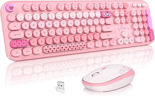 Main image of 2.4GHz Retro Typewriter Wireless Keyboard & Mouse Combo Cute Full-Size Keyboard for PC/Desktop/Laptop/Windows (Pink Colorful)