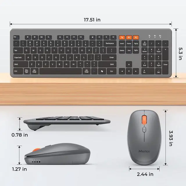Alt view image 7 of 7 - MEETION Wireless Bluetooth Keyboard and Mouse, Ultra Slim Multi-Device (USB+BT) Keyboard Mice, Quiet Full Size Keyboard with Numeric Keypad, 1200-3200 DPI Mouse, for PC Desktop Tablet Laptop, Win/Mac
