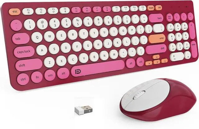 Main image of FD Wireless Keyboards and Mouse Combo - 2.4GHz USB Cordless, Cute Wireless Keyboard Round Keys, Quiet and Slim Set for Laptop, Computer, TV and Mac - Strawberry White Colorful