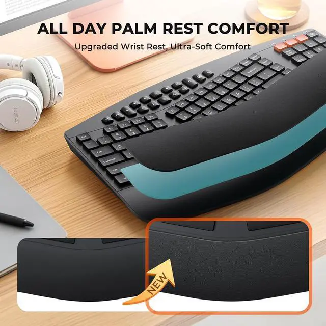 Alt view image 2 of 7 - MEETION Ergonomic Keyboard and Mouse, Multi-Device Bluetooth Keyboard and Mouse Wireless, 4 DPI Adjustable Mouse, Multimedia Full-Sized Split Keyboard, for PC/Computer/Laptop/Tablet/Window/Mac