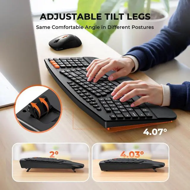 Alt view image 6 of 7 - MEETION Ergonomic Keyboard and Mouse, Multi-Device Bluetooth Keyboard and Mouse Wireless, 4 DPI Adjustable Mouse, Multimedia Full-Sized Split Keyboard, for PC/Computer/Laptop/Tablet/Window/Mac