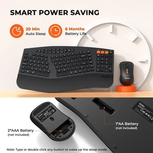 Alt view image 5 of 7 - MEETION Ergonomic Keyboard and Mouse, Multi-Device Bluetooth Keyboard and Mouse Wireless, 4 DPI Adjustable Mouse, Multimedia Full-Sized Split Keyboard, for PC/Computer/Laptop/Tablet/Window/Mac