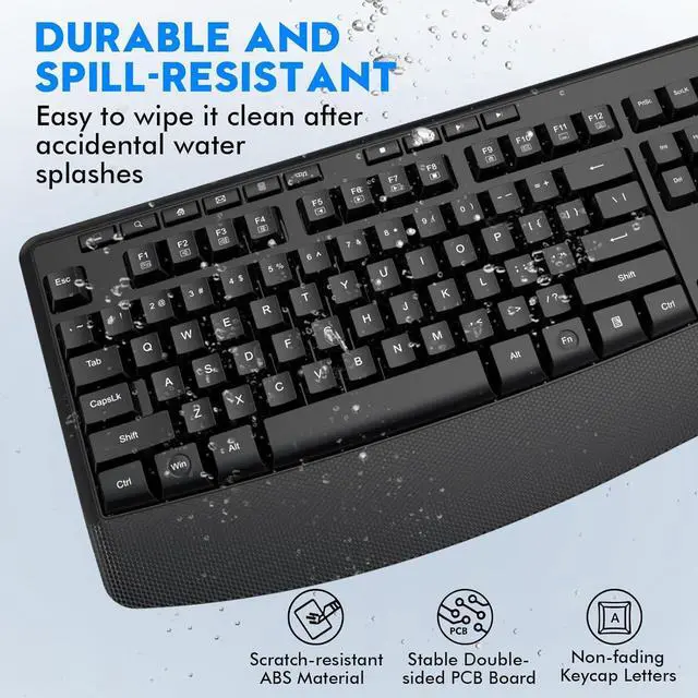 Alt view image 7 of 7 - Wireless Keyboard and Mouse Combo, E-YOOSO 2.4GHz Full Sized Ergonomic Wireless Keyboard with Wrist Rest, 3 DPI Adjustable and 6 Buttons Cordless USB Mouse for Computer, Laptop, PC, Windows (Black)