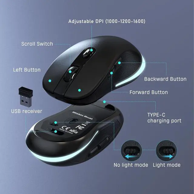 Alt view image 4 of 6 - Large Print Wireless Keyboard and Mouse - 7 Colors Backlit Keyboard, Oversize Letters Keys Easy to See and Type, Rechargeable Keyboard and Mouse with Light Up Key, Compatible for PC, Windows, Gaming