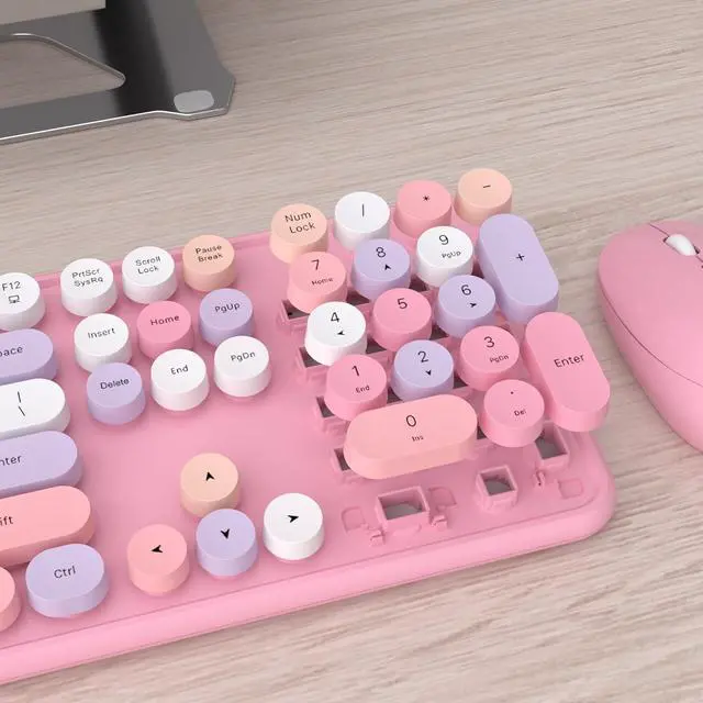 Alt view image 4 of 6 - UBOTIE Colorful Wireless Keyboard and Mouse Combo (Pink-Colorful) | Retro Typewriter Floating Full-Sized Keys Computer Keyboard with Optical Mouse, 2.4GHz USB Connection for Windows Mac