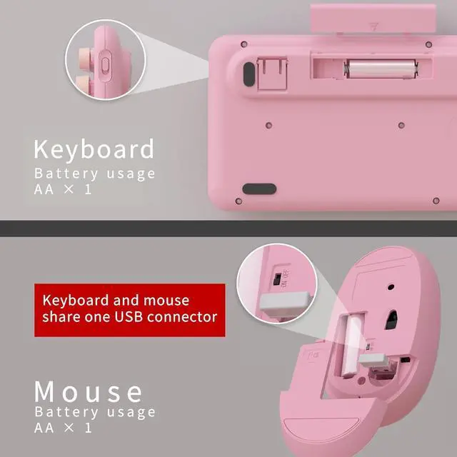 Alt view image 5 of 6 - UBOTIE Colorful Wireless Keyboard and Mouse Combo (Pink-Colorful) | Retro Typewriter Floating Full-Sized Keys Computer Keyboard with Optical Mouse, 2.4GHz USB Connection for Windows Mac