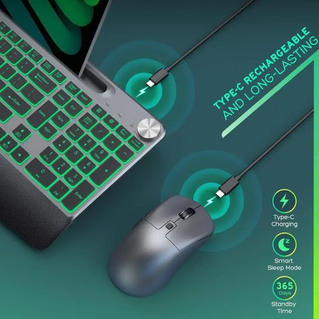 Alt view image 5 of 7 - Wireless Keyboard and Mouse Backlits - Full-Sized Ergonomic Lighted Keyboard with Wrist Rest, Phone Holder,2.4GHz Rechargeable Silent Keyboard Mouse Combo for Computer, Laptop, PC, Mac -Grey