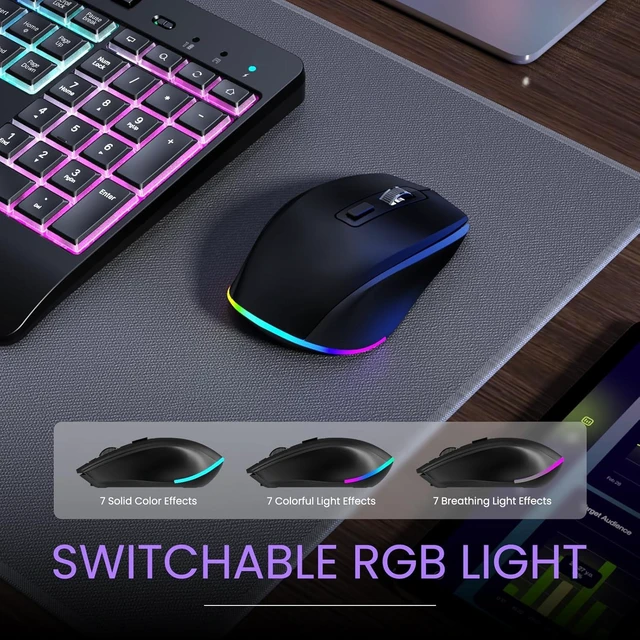Alt view image 5 of 7 - 2.4G Rechargeable Wireless Keyboard & Mouse Combo Silent Set with Phone Holder, Ergonomic Wrist Rest & 9 RGB Backlit Effects for Windows, Laptop, PC
