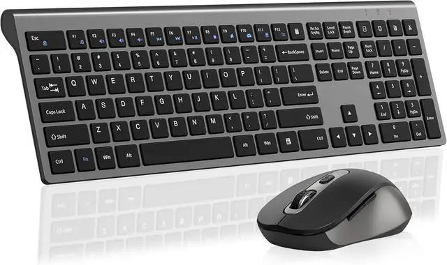 Main image of Wireless Mouse and Keyboard Combo, Full-Size Computer Keyboard with Calculator Button, 2400 Dpi Ergonomic Mouse, Ultra-Thin Cordless USB Keyboard and Mouse Set for Laptop Windows Mac - Black Gray