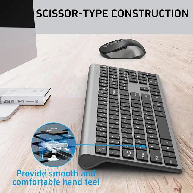 Alt view image 4 of 7 - Wireless Mouse and Keyboard Combo, Full-Size Computer Keyboard with Calculator Button, 2400 Dpi Ergonomic Mouse, Ultra-Thin Cordless USB Keyboard and Mouse Set for Laptop Windows Mac - Black Gray