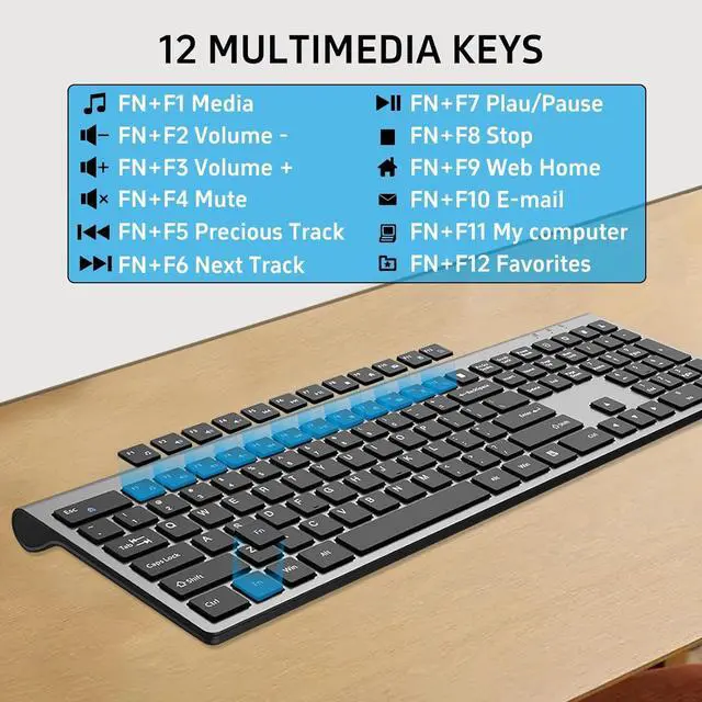 Alt view image 5 of 7 - Wireless Mouse and Keyboard Combo, Full-Size Computer Keyboard with Calculator Button, 2400 Dpi Ergonomic Mouse, Ultra-Thin Cordless USB Keyboard and Mouse Set for Laptop Windows Mac - Black Gray