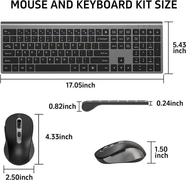 Alt view image 6 of 7 - Wireless Mouse and Keyboard Combo, Full-Size Computer Keyboard with Calculator Button, 2400 Dpi Ergonomic Mouse, Ultra-Thin Cordless USB Keyboard and Mouse Set for Laptop Windows Mac - Black Gray