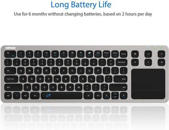 Alt view image 5 of 7 - Wireless Keyboard, Arteck 2.4G Wireless Touch TV Keyboard with Easy Media Control and Built-In Touchpad Mouse Solid Stainless Ultra Compact Full Size Keyboard for TV-Connected Computer, Smart TV, HTPC