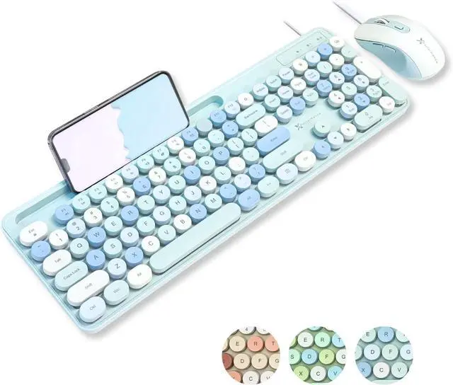 Main image of X9 Wired Keyboard and Mouse Combo with Backlight - Silent Round Keycaps, Phone/Tablet Dock, 109 Fullsize Keys, Cute Colorful Blue Keyboard, Aesthetic and Pastel Keyboard for Laptop, PC and Chrome
