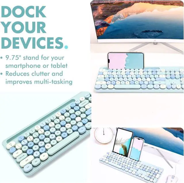 Alt view image 2 of 7 - X9 Wired Keyboard and Mouse Combo with Backlight - Silent Round Keycaps, Phone/Tablet Dock, 109 Fullsize Keys, Cute Colorful Blue Keyboard, Aesthetic and Pastel Keyboard for Laptop, PC and Chrome