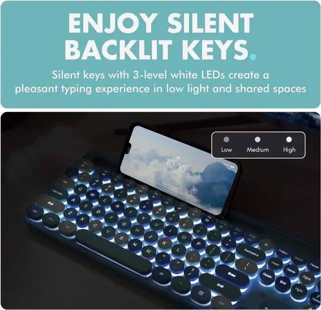 Alt view image 3 of 7 - X9 Wired Keyboard and Mouse Combo with Backlight - Silent Round Keycaps, Phone/Tablet Dock, 109 Fullsize Keys, Cute Colorful Blue Keyboard, Aesthetic and Pastel Keyboard for Laptop, PC and Chrome