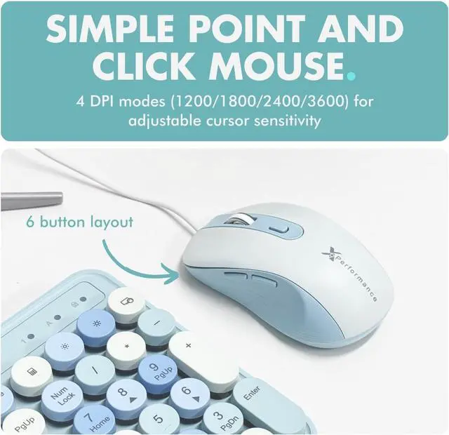 Alt view image 6 of 7 - X9 Wired Keyboard and Mouse Combo with Backlight - Silent Round Keycaps, Phone/Tablet Dock, 109 Fullsize Keys, Cute Colorful Blue Keyboard, Aesthetic and Pastel Keyboard for Laptop, PC and Chrome