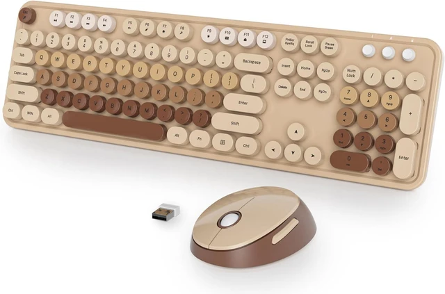 Main image of Wireless Retro Typewriter Keyboard & Mouse Combo Full-Size with Number Pad & Cute Mouse, Gradient Colorful for Windows PC, Desktops & Laptop