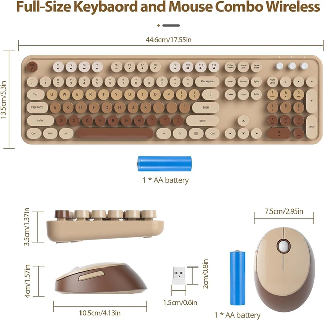 Alt view image 3 of 7 - Wireless Retro Typewriter Keyboard & Mouse Combo Full-Size with Number Pad & Cute Mouse, Gradient Colorful for Windows PC, Desktops & Laptop