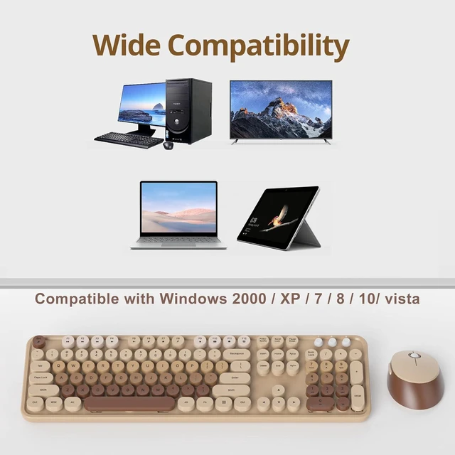 Alt view image 6 of 7 - Wireless Retro Typewriter Keyboard & Mouse Combo Full-Size with Number Pad & Cute Mouse, Gradient Colorful for Windows PC, Desktops & Laptop