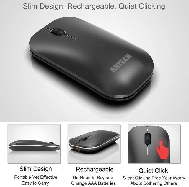 Alt view image 3 of 7 - Arteck Bluetooth Keyboard and Mouse Combo Ultra Compact Slim Stainless Full Size Keyboard and Ergonomic Mice for Computer/Desktop/PC/Laptop/Surface and Windows 10/8/7 Built in Rechargeable Battery