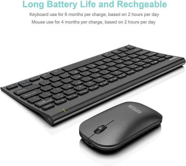 Alt view image 5 of 7 - Arteck Bluetooth Keyboard and Mouse Combo Ultra Compact Slim Stainless Full Size Keyboard and Ergonomic Mice for Computer/Desktop/PC/Laptop/Surface and Windows 10/8/7 Built in Rechargeable Battery