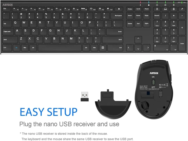 Alt view image 4 of 7 - 2.4G Wireless Keyboard & Mouse Combo Full-Size Stainless Keyboard & Ergonomic Side-Button Mouse, Built-In Rechargeable Battery, for PC/Laptop/Windows 11/10/8/7
