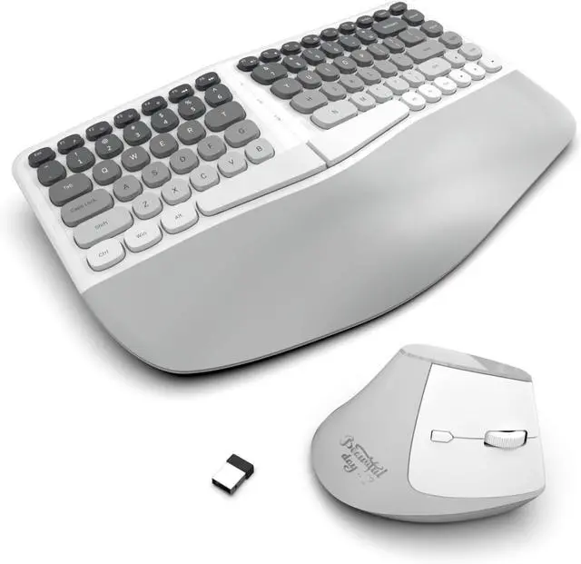 Main image of Ergonomic Wireless Keyboard and Mouse Set Creamy Wireless Keyboard Silent Mice Set with Wrist Rest for Computer, Laptop, PC, Mac, Windows