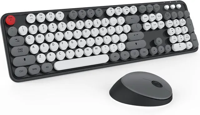 Main image of Wireless Keyboard and Mouse, KOOTOP Cute Keyboard and Mouse, 2.4G Wireless Keyboard with Retro Round Keycap for PC, Mac, Laptop,Tablet,Computer Windows (Grey)