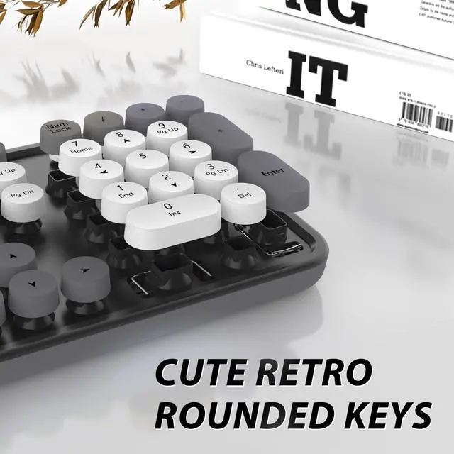 Alt view image 2 of 7 - Wireless Keyboard and Mouse, KOOTOP Cute Keyboard and Mouse, 2.4G Wireless Keyboard with Retro Round Keycap for PC, Mac, Laptop,Tablet,Computer Windows (Grey)