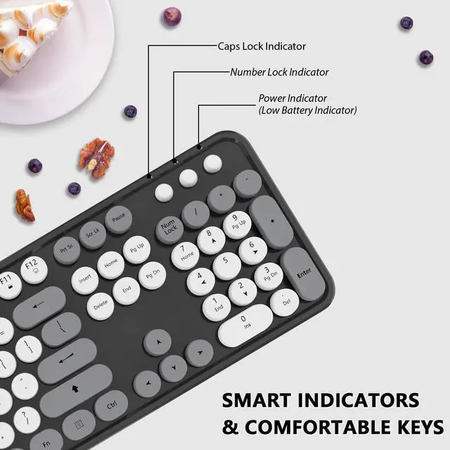 Alt view image 3 of 7 - Wireless Keyboard and Mouse, KOOTOP Cute Keyboard and Mouse, 2.4G Wireless Keyboard with Retro Round Keycap for PC, Mac, Laptop,Tablet,Computer Windows (Grey)