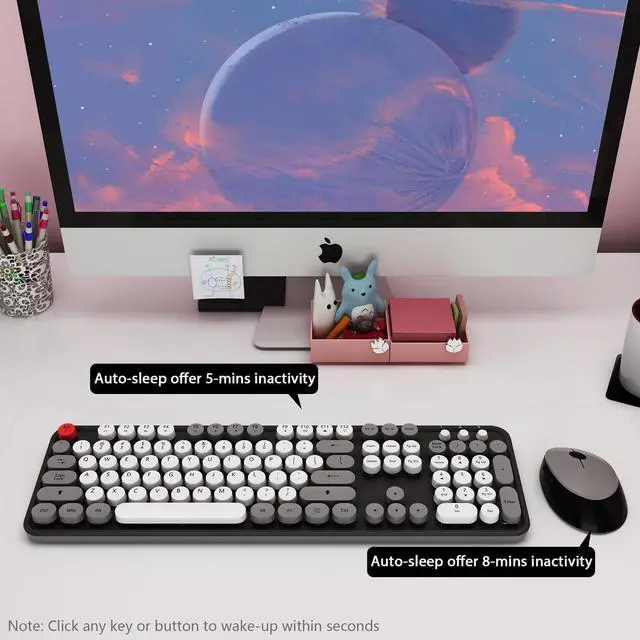 Alt view image 4 of 7 - Wireless Keyboard and Mouse, KOOTOP Cute Keyboard and Mouse, 2.4G Wireless Keyboard with Retro Round Keycap for PC, Mac, Laptop,Tablet,Computer Windows (Grey)