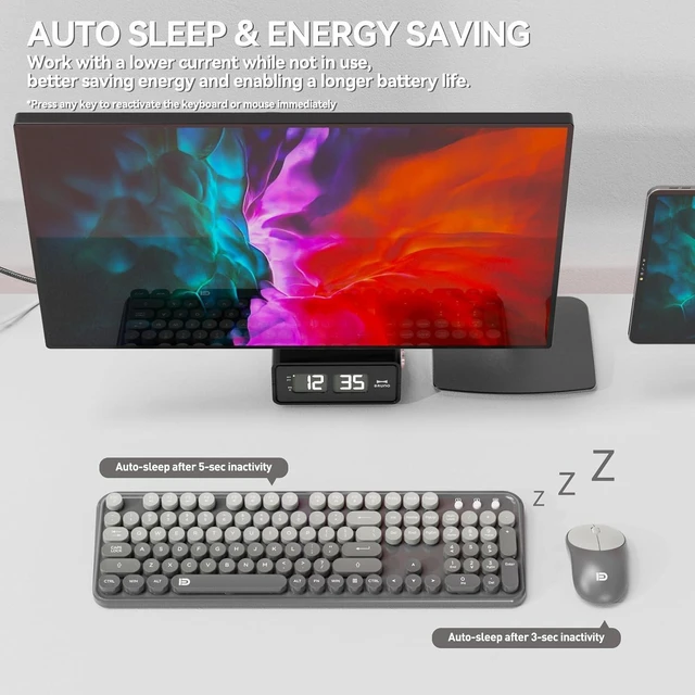 Alt view image 4 of 7 - Retro Typewriter Wireless Keyboard & Mouse Combo Bubble Keys (Black Grey)