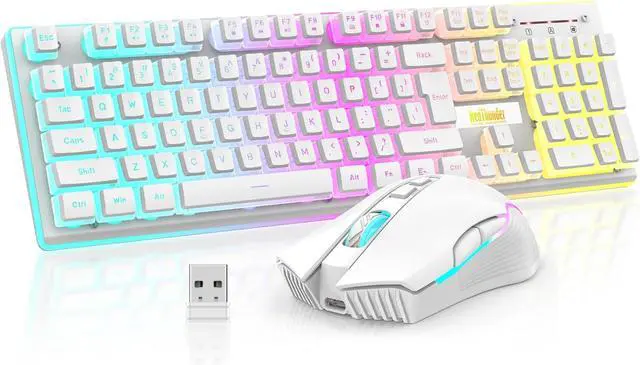 Main image of RedThunder K10 Wireless Gaming Keyboard and Mouse Combo, RGB Backlit Rechargeable 3800mAh Battery, Mechanical Feel Anti-ghosting Keyboard with Pudding Keycaps + 7D 3200DPI Mice for PC Gamer (White)