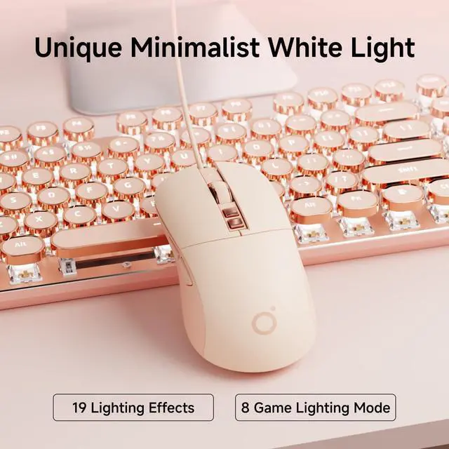 Alt view image 3 of 6 - EWEADN Wired Typewriterkeyboard and Mouse Combo, Typewriter Style Mechanical Gaming Keyboard,104 Keys Backlit LED Keyboards, Media Control Knob, Wired Keyboard Pink Switch for Windows/Mac/PC-Pink