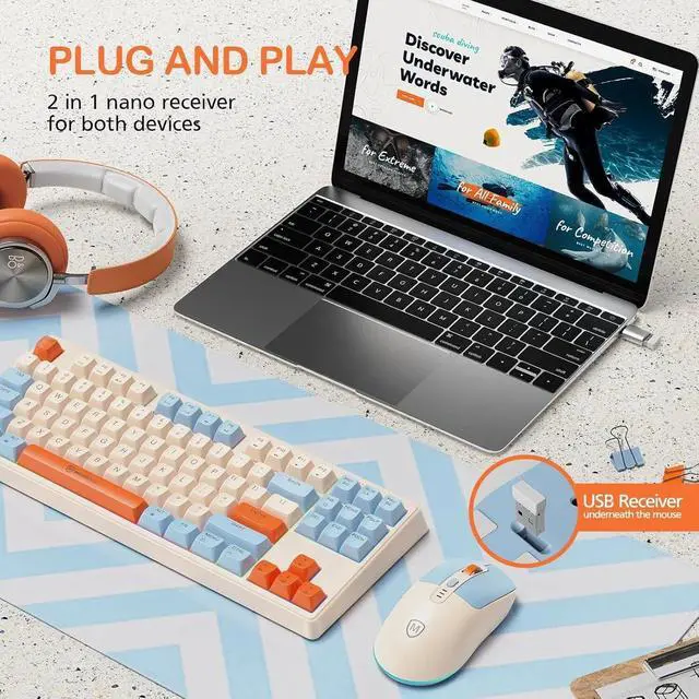 Alt view image 2 of 7 - 2.4G Wireless Keyboard and Mouse Combo, RGB Backlit Keyboard Mouse Set for Windows, Android & MacOS, Aesthetic Keyboard Mouse with USB & Type-C Dongle for PC Computers, Macbooks, Laptops, Ivory