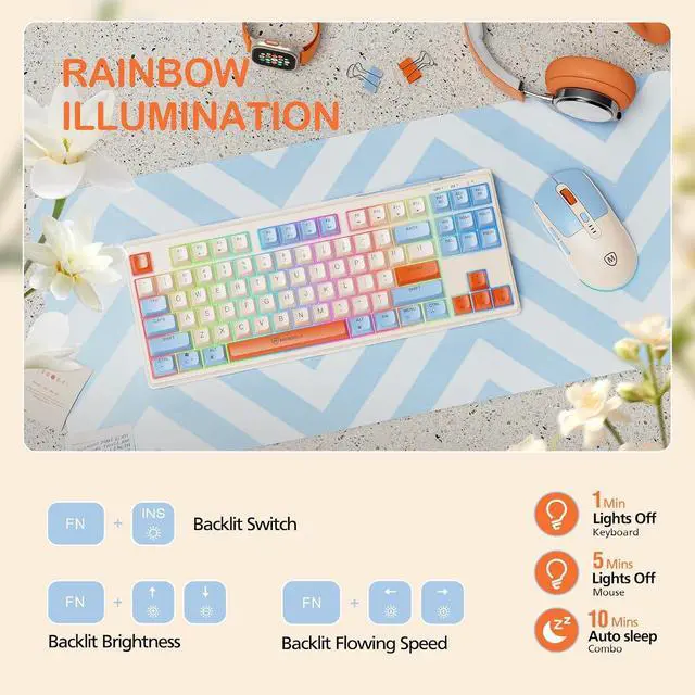 Alt view image 6 of 7 - 2.4G Wireless Keyboard and Mouse Combo, RGB Backlit Keyboard Mouse Set for Windows, Android & MacOS, Aesthetic Keyboard Mouse with USB & Type-C Dongle for PC Computers, Macbooks, Laptops, Ivory