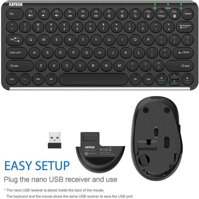 Alt view image 4 of 7 - Arteck 2.4G Wireless Keyboard and Mouse Combo Ultra Compact Slim Stainless Full Size Keyboard and Ergonomic Mouse for Computer/Desktop/PC/Laptop and Windows 10/8/7 Build in Rechargeable Battery